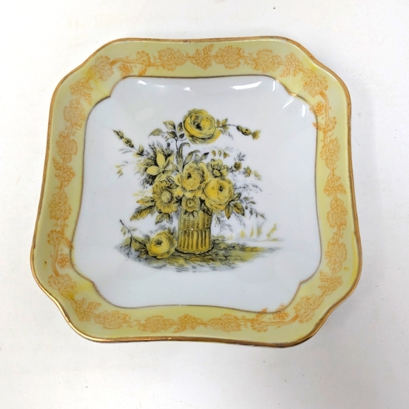 Vintage hand painted square dish from ISCO JAPAN. Yellow and gold - Picture 1 of 6